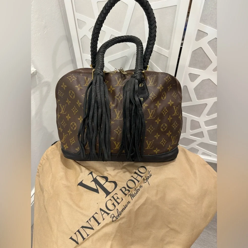 Designer Monogram Satchel - Custom Boho Handles & Fringe | Rare Piece